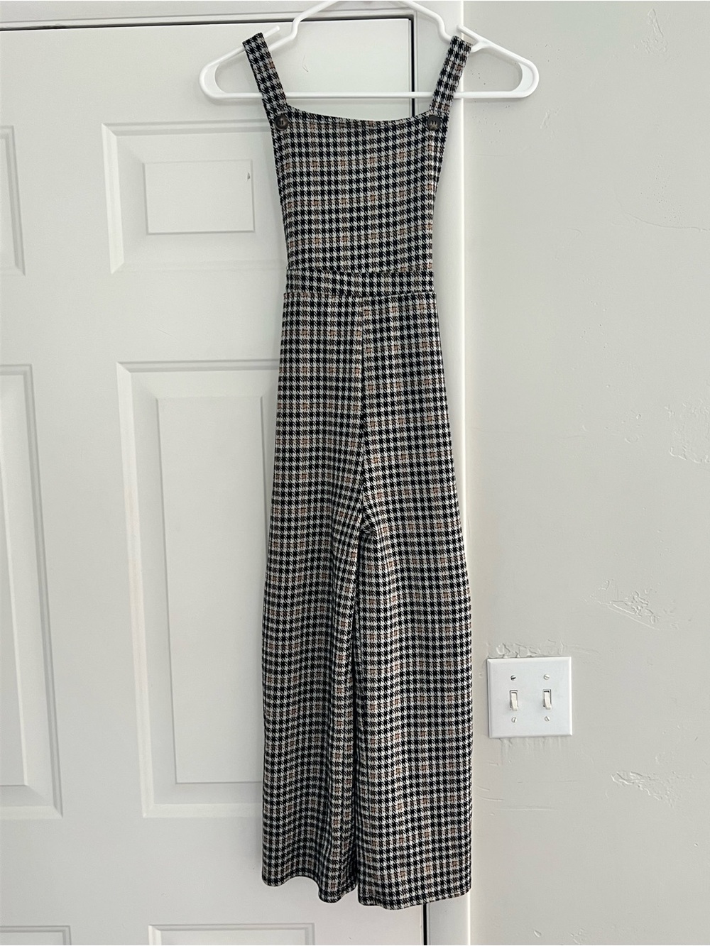 Girls Black & Cream Checked Wide-Leg Jumpsuit